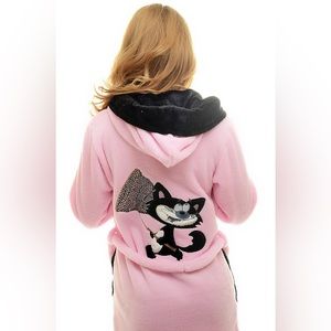 DH119 NEW Poppy Diary Rose-Black Embroidered Cat Soft Plush Bathrobe